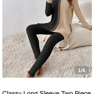 Casual Elegant Black and Cream Two piece set of Tunic & Slim/legging bottoms